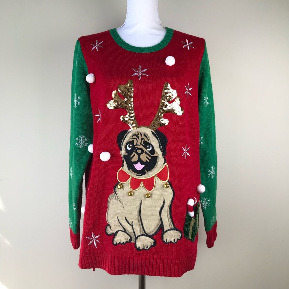 Reindeer Pug Ugly Christmas Sweater